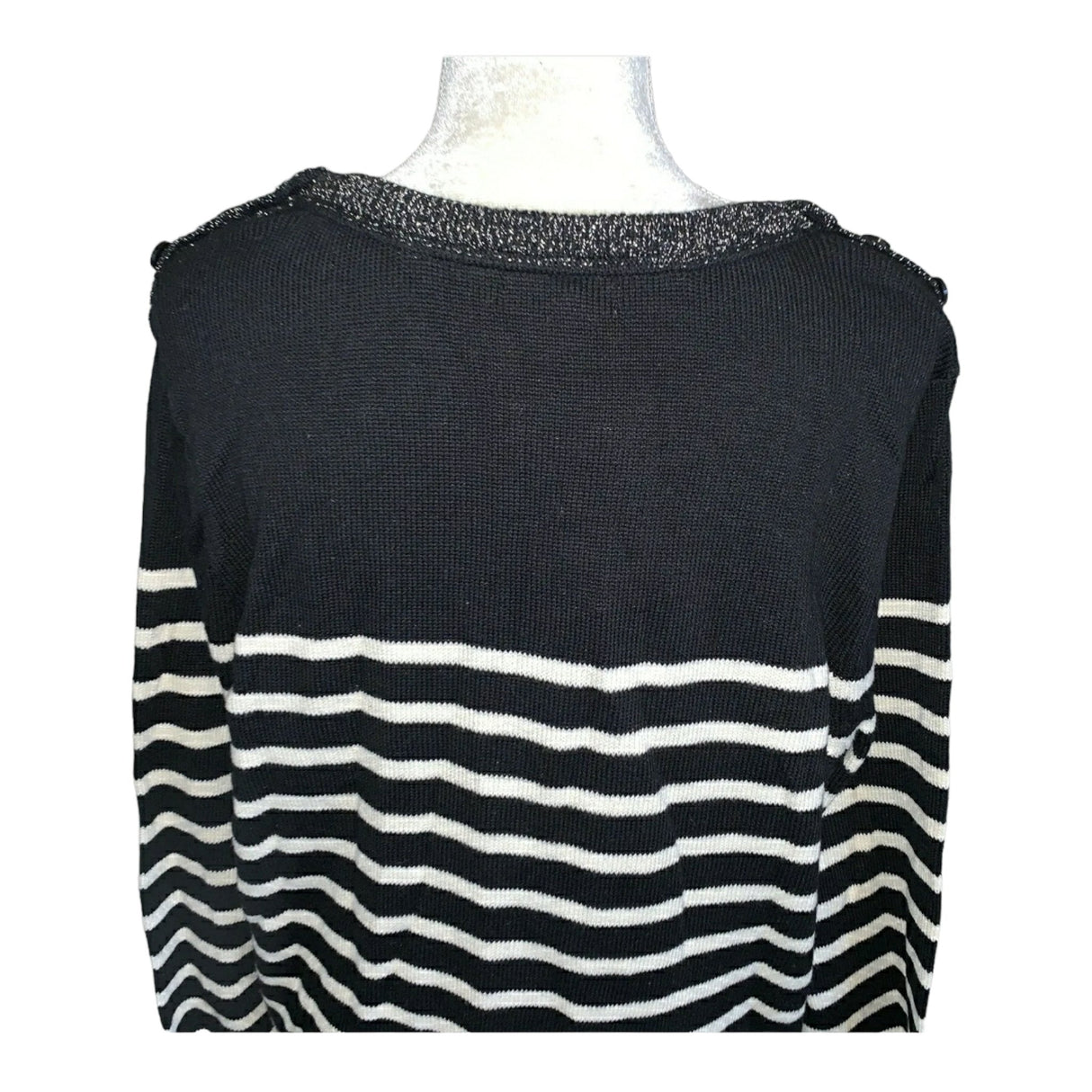 Charter Club Women's Long Sleeve Striped Black Ivory Sweater Size Small - BELLEZA'S - Charter Club Women's Long Sleeve Striped Black Ivory Sweater Size Small - BELLEZA'S - Sweater -