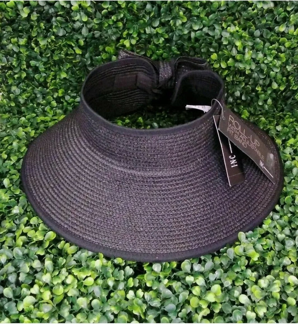 I.N.C. Roll Up Visor With Bow - Black - BELLEZA'S - I.N.C. Roll Up Visor With Bow - Black - BELLEZA'S - Sombreros -