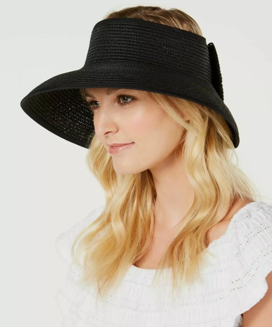 I.N.C. Roll Up Visor With Bow - Black - BELLEZA'S - I.N.C. Roll Up Visor With Bow - Black - BELLEZA'S - Sombreros -