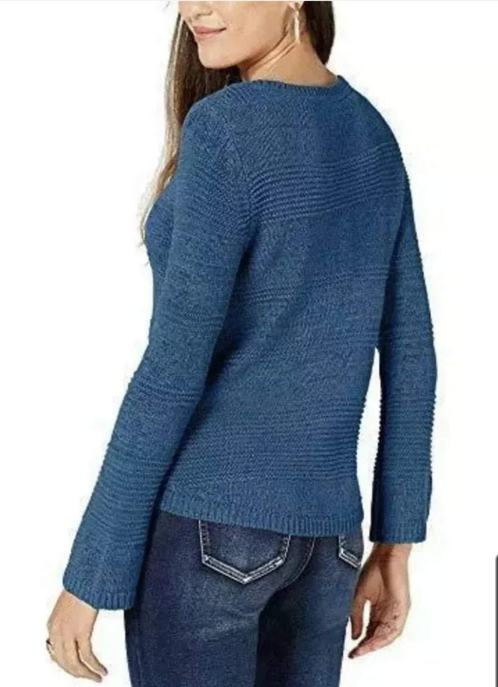 NWT Style & Co. Mixed-Stitch Crew-Neck Sweater Blue Size S - BELLEZA'S - NWT Style & Co. Mixed-Stitch Crew-Neck Sweater Blue Size S - BELLEZA'S - Sweater -