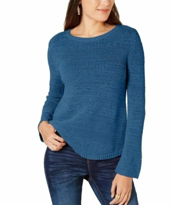 NWT Style & Co. Mixed-Stitch Crew-Neck Sweater Blue Size S - BELLEZA'S - NWT Style & Co. Mixed-Stitch Crew-Neck Sweater Blue Size S - BELLEZA'S - Sweater -