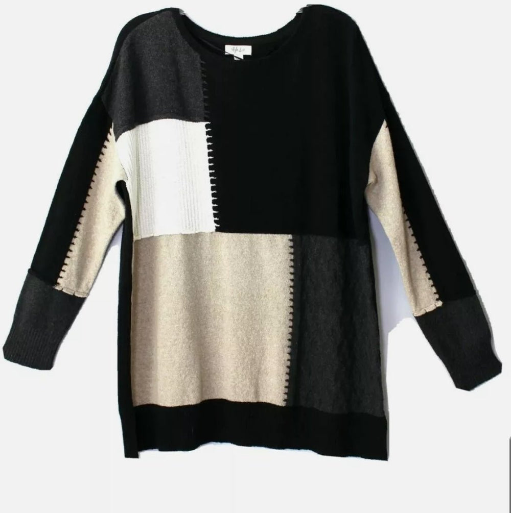 STYLE & CO. Long Sleeve Sweater Size Large Black Tan Ivory Combo Retail $59.50 - BELLEZA'S - STYLE & CO. Long Sleeve Sweater Size Large Black Tan Ivory Combo Retail $59.50 - BELLEZA'S - -