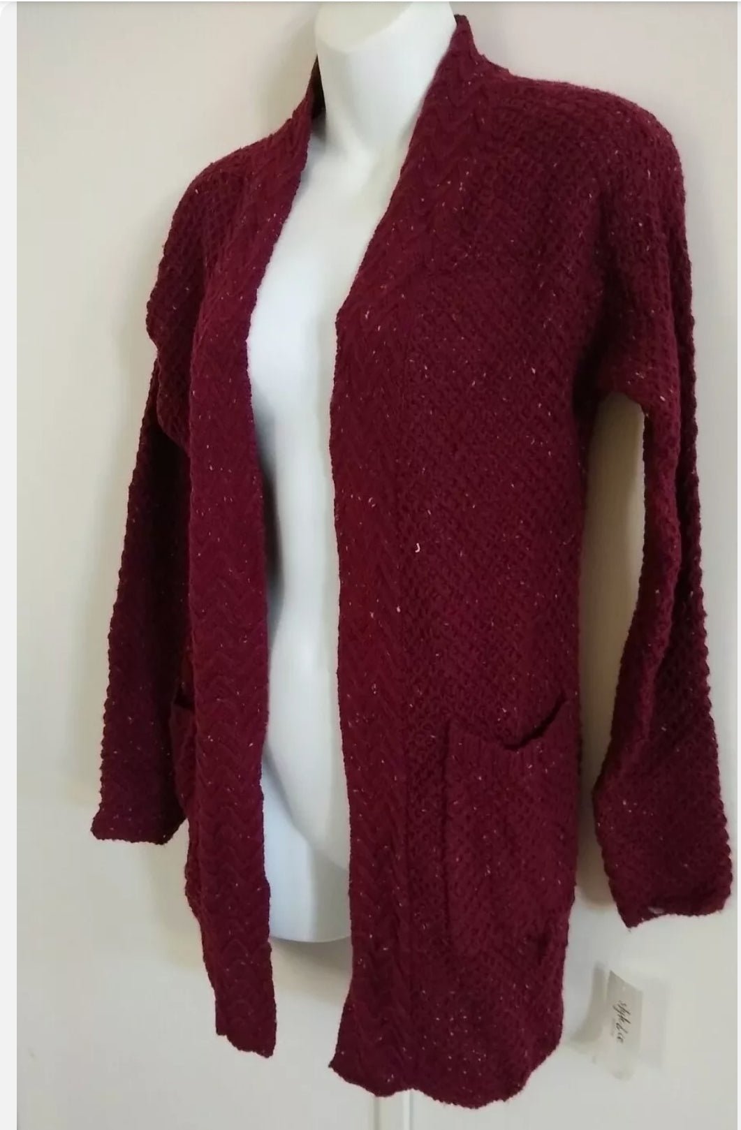 Style & Co Long Sleeve w/Pockets Completer Scarlet Wine Open Cardigan Size PS - BELLEZA'S - Style & Co Long Sleeve w/Pockets Completer Scarlet Wine Open Cardigan Size PS - BELLEZA'S - -