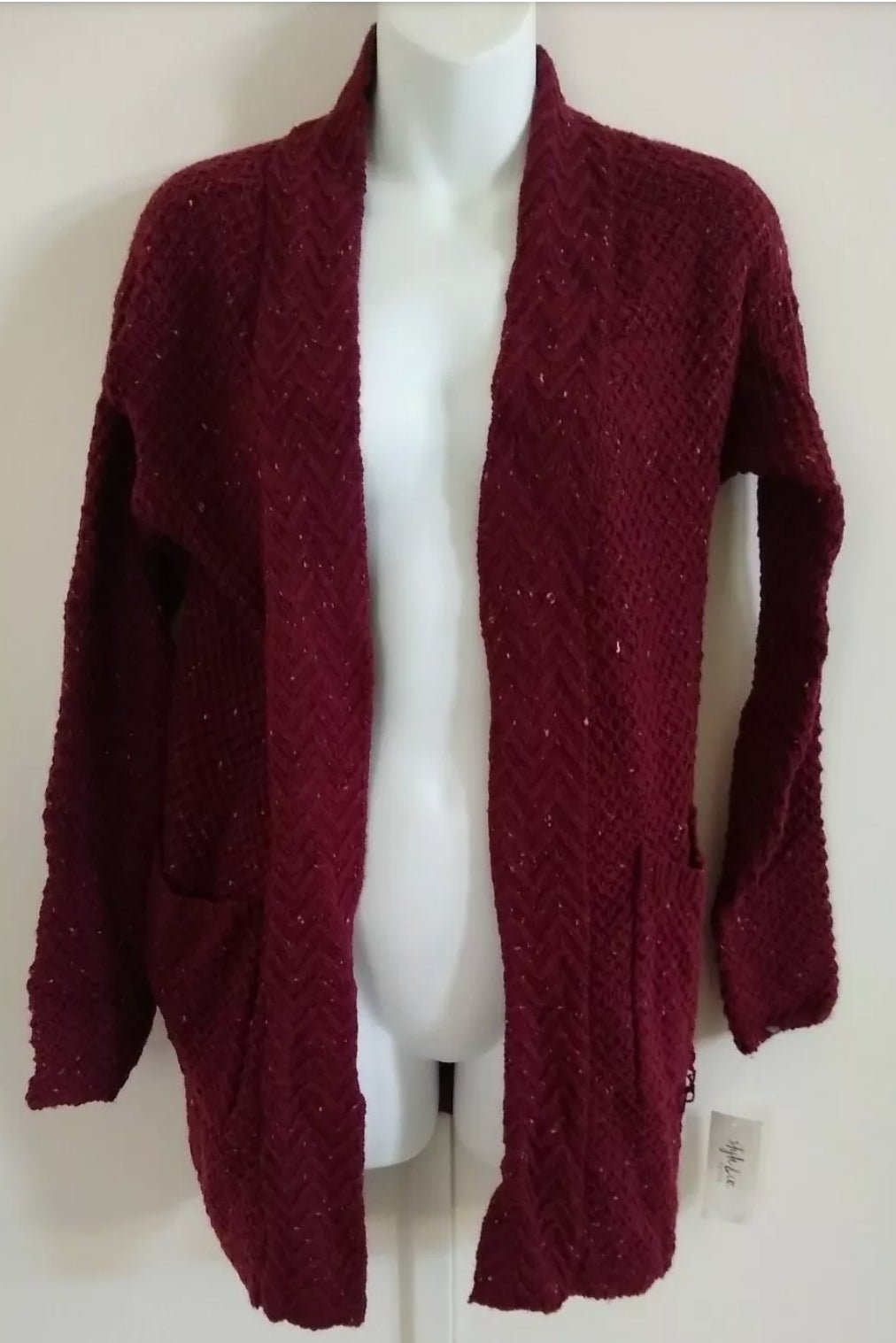 Style & Co Long Sleeve w/Pockets Completer Scarlet Wine Open Cardigan Size PS - BELLEZA'S - Style & Co Long Sleeve w/Pockets Completer Scarlet Wine Open Cardigan Size PS - BELLEZA'S - -