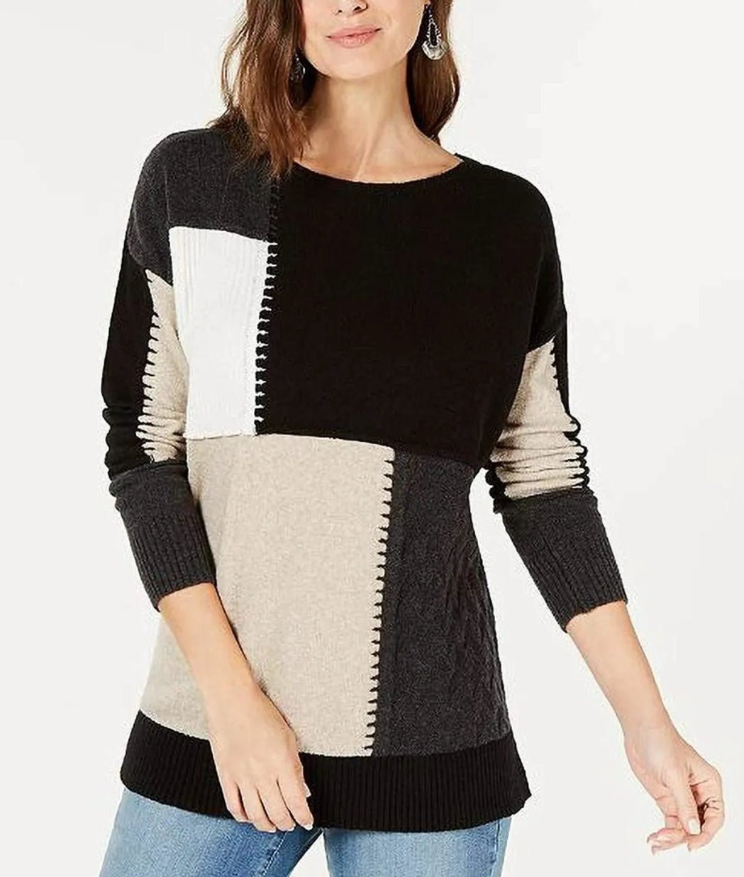 Style Co Patch Colorblocked Tunic Sweat Hammock Heather L - BELLEZA'S - Style Co Patch Colorblocked Tunic Sweat Hammock Heather L - BELLEZA'S - Sweater -
