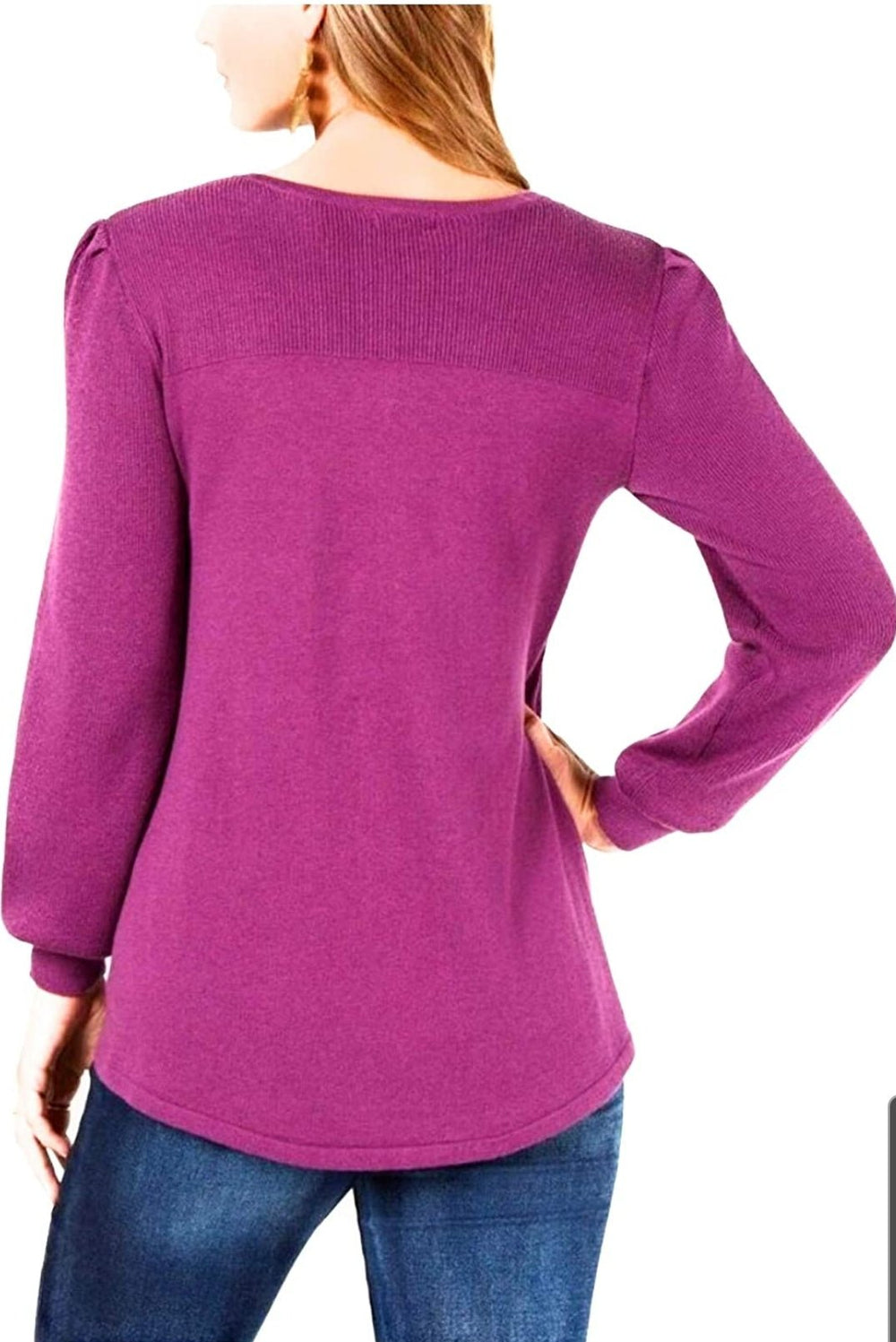 Style & Co. Petite - Suéter para mujer con cuello en V y hombros caídos, color morado - BELLEZA'S - Style & Co. Petite - Suéter para mujer con cuello en V y hombros caídos, color morado - BELLEZA'S - -