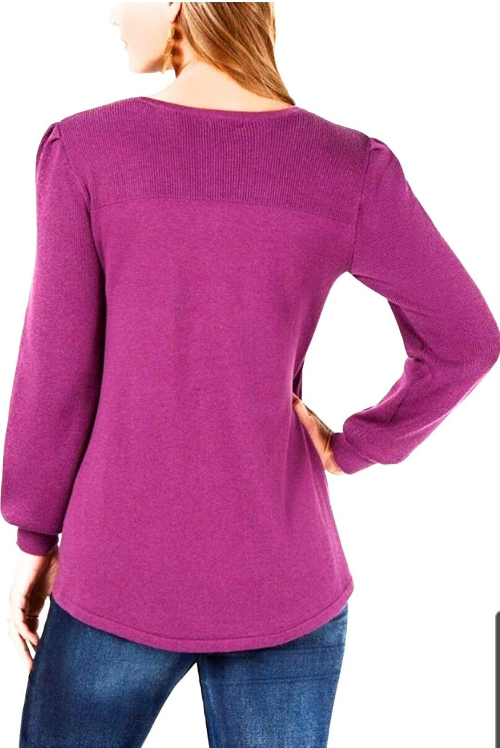 Style & Co. Petite - Suéter para mujer con cuello en V y hombros caídos, color morado - BELLEZA'S - Style & Co. Petite - Suéter para mujer con cuello en V y hombros caídos, color morado - BELLEZA'S - -