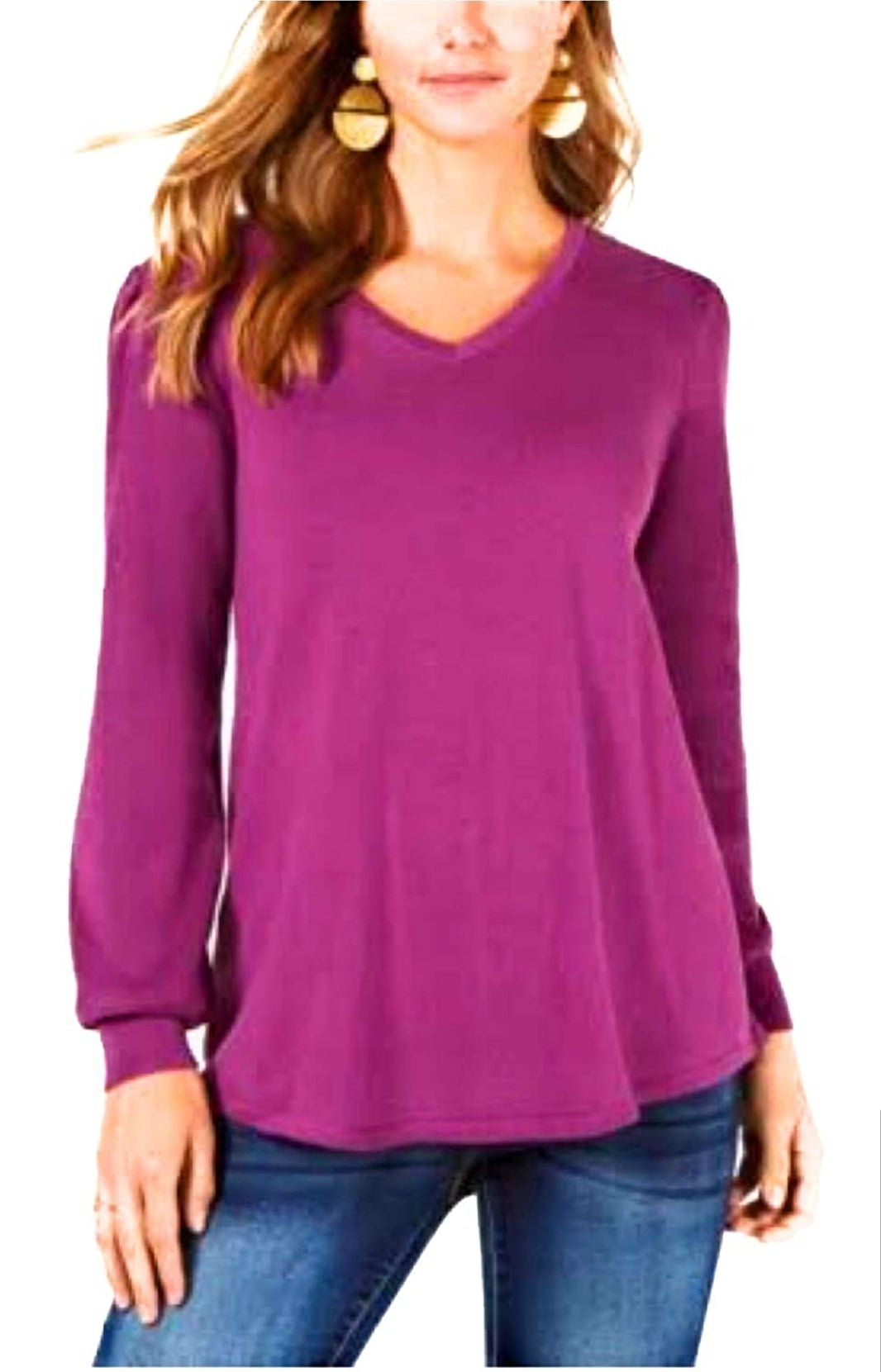 Style & Co. Petite - Suéter para mujer con cuello en V y hombros caídos, color morado - BELLEZA'S - Style & Co. Petite - Suéter para mujer con cuello en V y hombros caídos, color morado - BELLEZA'S - -