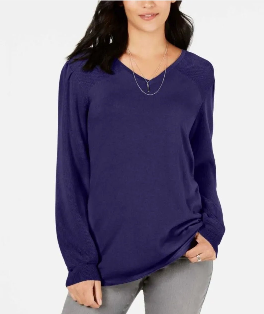 Style & Co Sweater Vneck Pleated Sleeve Tunic Purple M - BELLEZA'S - Style & Co Sweater Vneck Pleated Sleeve Tunic Purple M - BELLEZA'S - Sweater -
