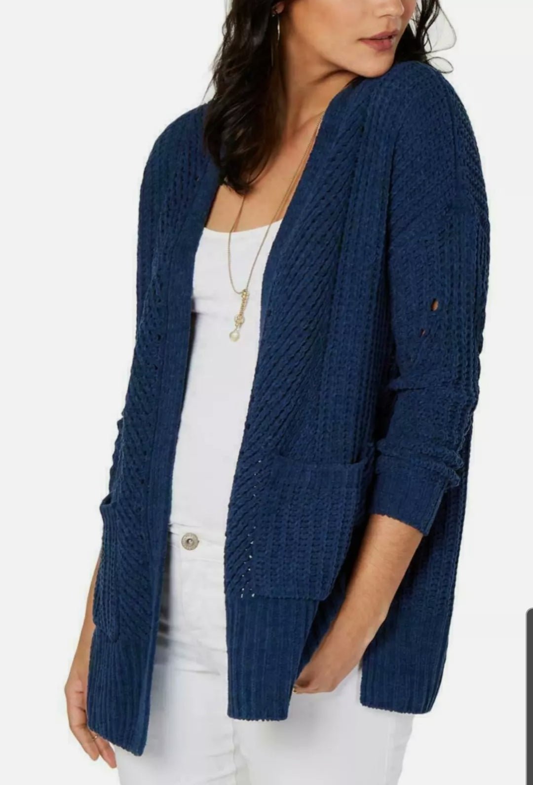 Style & Co Women's Large Cardigan Open Front Chenille Sweater Navy Blue NEW #42 - BELLEZA'S - Style & Co Women's Large Cardigan Open Front Chenille Sweater Navy Blue NEW #42 - BELLEZA'S - -