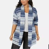 Style & Co. Womens Plus Striped Marled Cardigan Sweater, Blue Combo Size XL - BELLEZA'S - Style & Co. Womens Plus Striped Marled Cardigan Sweater, Blue Combo S - BELLEZA'S - -