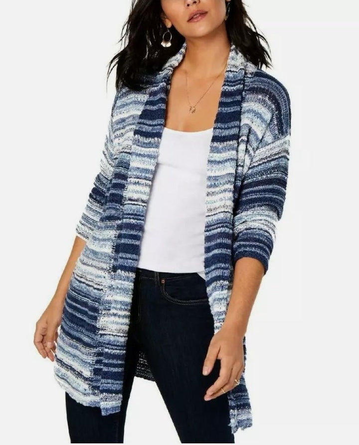 Style & Co. Womens Plus Striped Marled Cardigan Sweater, Blue Combo Size XL - BELLEZA'S - Style & Co. Womens Plus Striped Marled Cardigan Sweater, Blue Combo S - BELLEZA'S - -