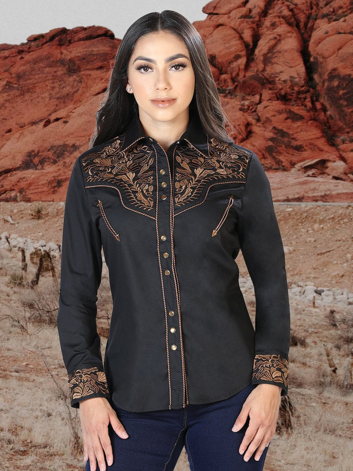 Women's Long Sleeve Western Shirt El Señor de los Cielos *BLACK/BROWN-43612* - BELLEZA'S - Women's Long Sleeve Western Shirt El Señor de los Cielos *BLACK/BROWN-43612* - BELLEZA'S - Camisa - 43612