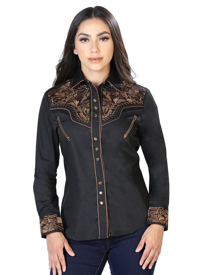Women's Long Sleeve Western Shirt El Señor de los Cielos *BLACK/BROWN-43612* - BELLEZA'S - Women's Long Sleeve Western Shirt El Señor de los Cielos *BLACK/BROWN-43612* - BELLEZA'S - Camisa - 43612