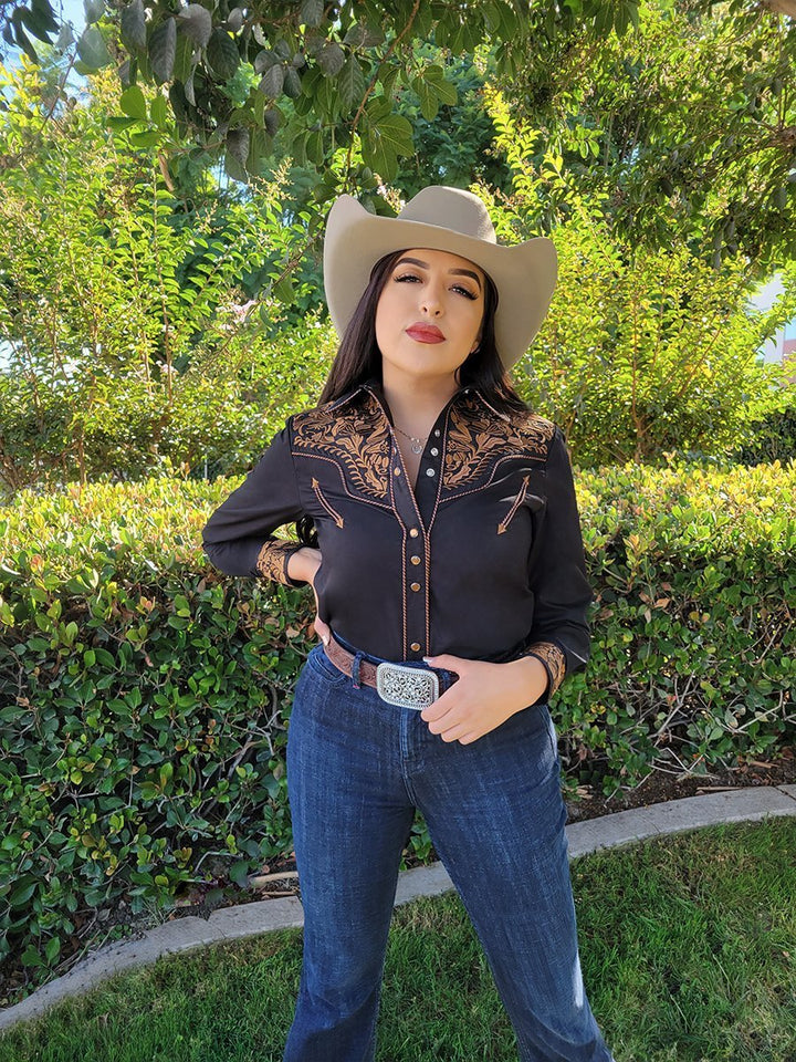 Women's Long Sleeve Western Shirt El Señor de los Cielos *BLACK/BROWN-43612* - BELLEZA'S - Women's Long Sleeve Western Shirt El Señor de los Cielos *BLACK/BROWN-43612* - BELLEZA'S - Camisa - 43612