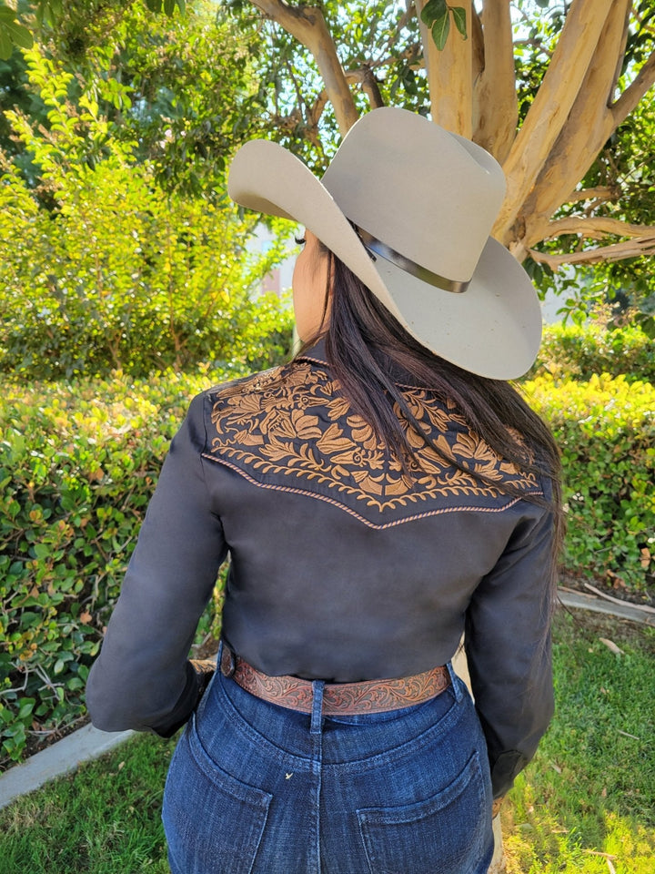 Women's Long Sleeve Western Shirt El Señor de los Cielos *BLACK/BROWN-43612* - BELLEZA'S - Women's Long Sleeve Western Shirt El Señor de los Cielos *BLACK/BROWN-43612* - BELLEZA'S - Camisa - 43612