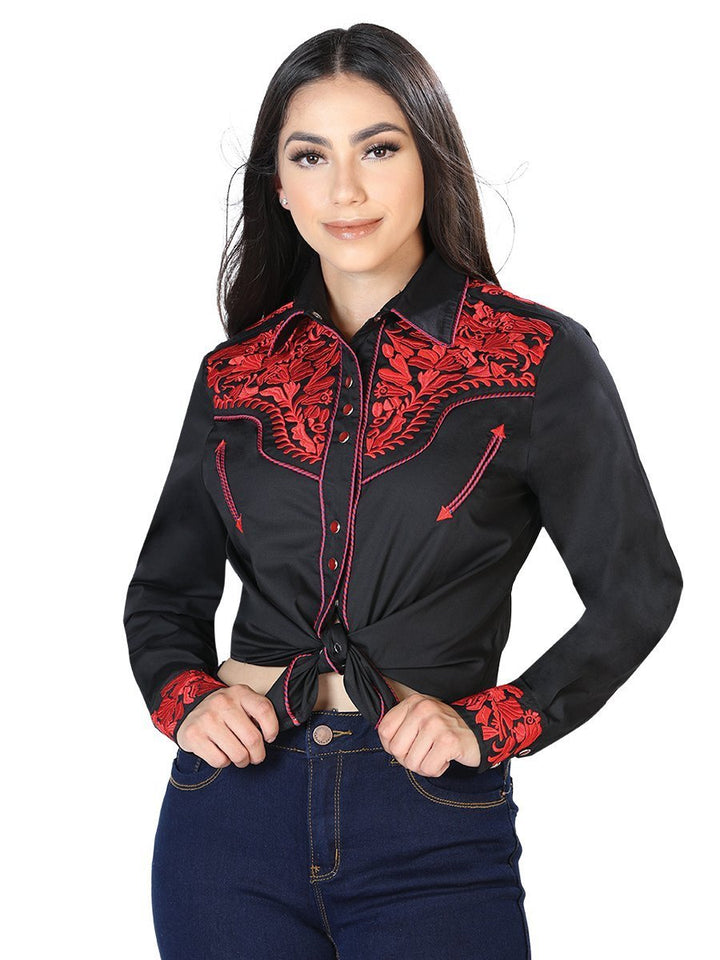 Women's Long Sleeve Western Shirt El Señor de los Cielos *Negro/Rojo-43611* - BELLEZA'S - Women's Long Sleeve Western Shirt El Señor de los Cielos *Negro/Rojo-43611* - BELLEZA'S - 43611