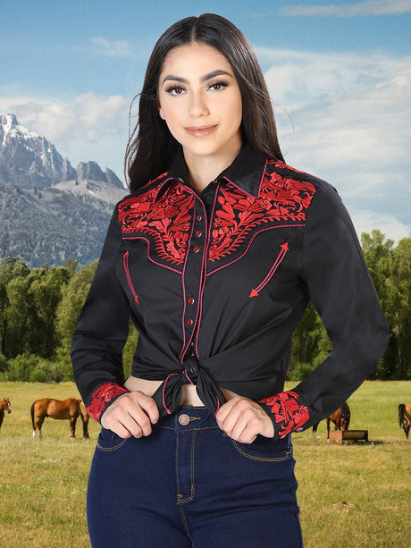 Women's Long Sleeve Western Shirt El Señor de los Cielos *Negro/Rojo-43611* - BELLEZA'S - Women's Long Sleeve Western Shirt El Señor de los Cielos *Negro/Rojo-43611* - 43611