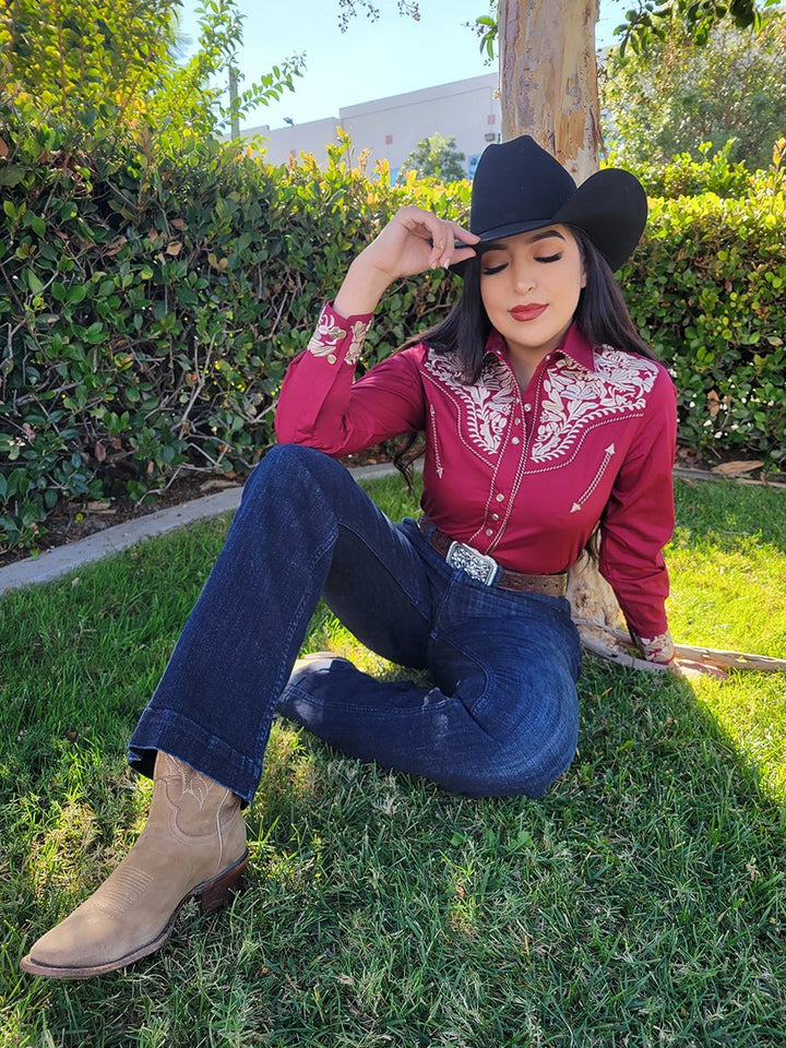 Women's Long Sleeve Western Shirt El Señor de los Cielos *Wine/Khaki-43613* - BELLEZA'S - Women's Long Sleeve Western Shirt El Señor de los Cielos *Wine/Khaki-43613* - 43613