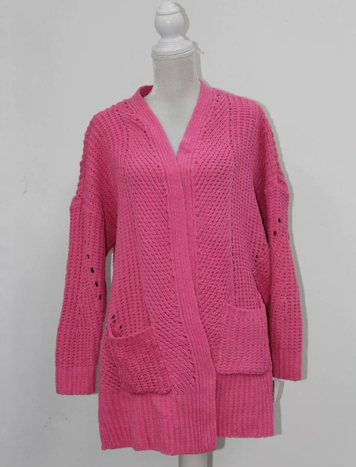 Women's Sweater Pink Berry Punch Chenille Open Front Cardigan - BELLEZA'S - Women's Sweater Pink Berry Punch Chenille Open Front Cardigan - BELLEZA'S - Sweater -